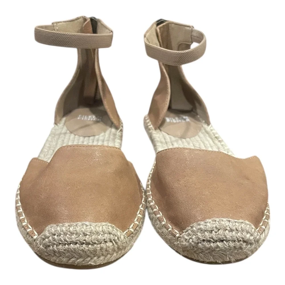 Eileen Fisher Women Tan‎ Leather Espadrille Ankle Strap Flat Sandals Size 7.5
